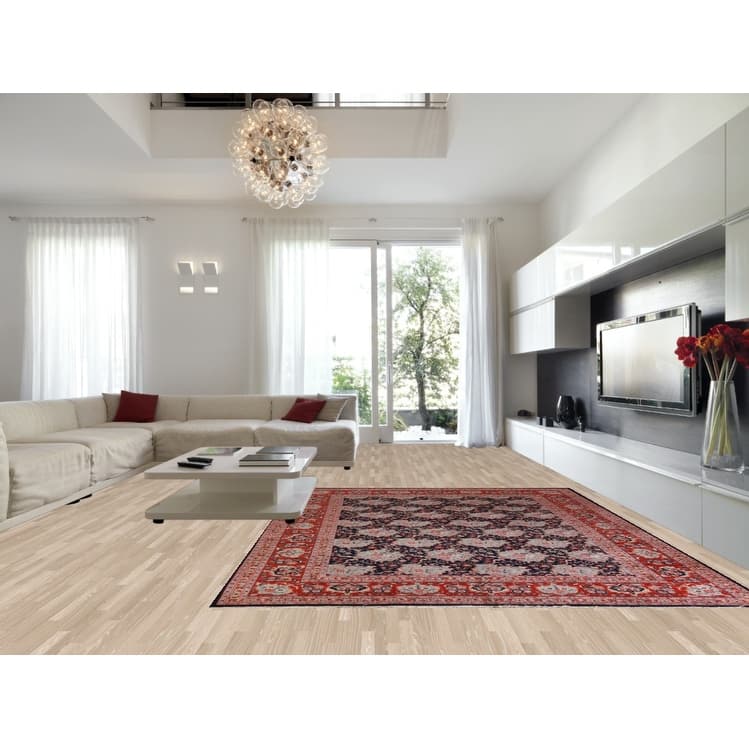 Hand Knotted Oriental 100% Wool Carpet Traditional All-Over Navy Blue & Blues Bidjar Area Rug - 12' 8'' X 9' 9''