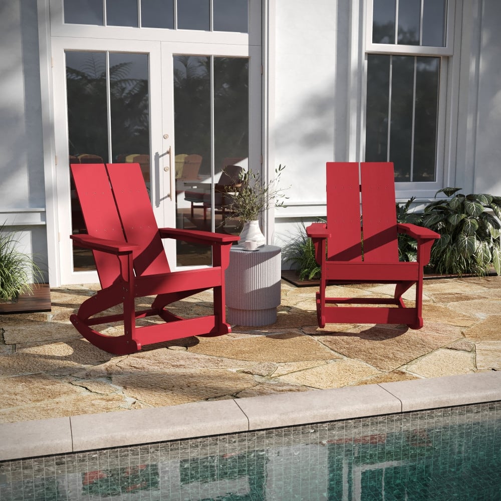 Indoor/Outdoor modern 2-Slat Adirondack Poly Resin Rockers - Set of 2