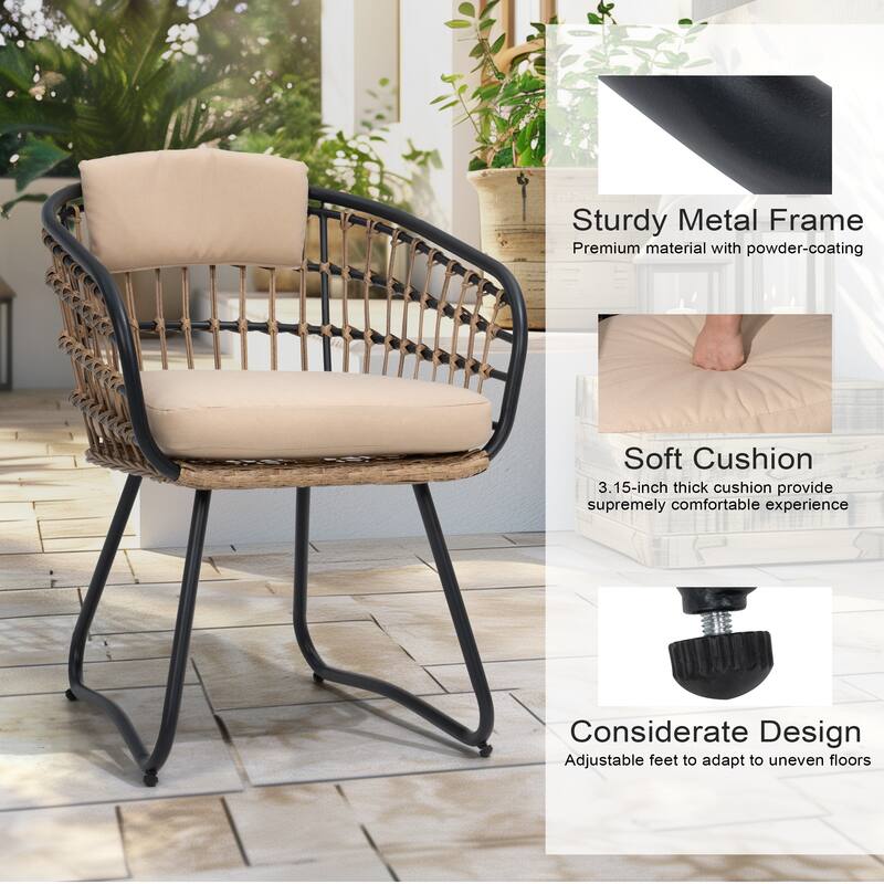 Outdoor Patio Dining Extendable Aluminum Table with Cushioned PE Rattan Chairs