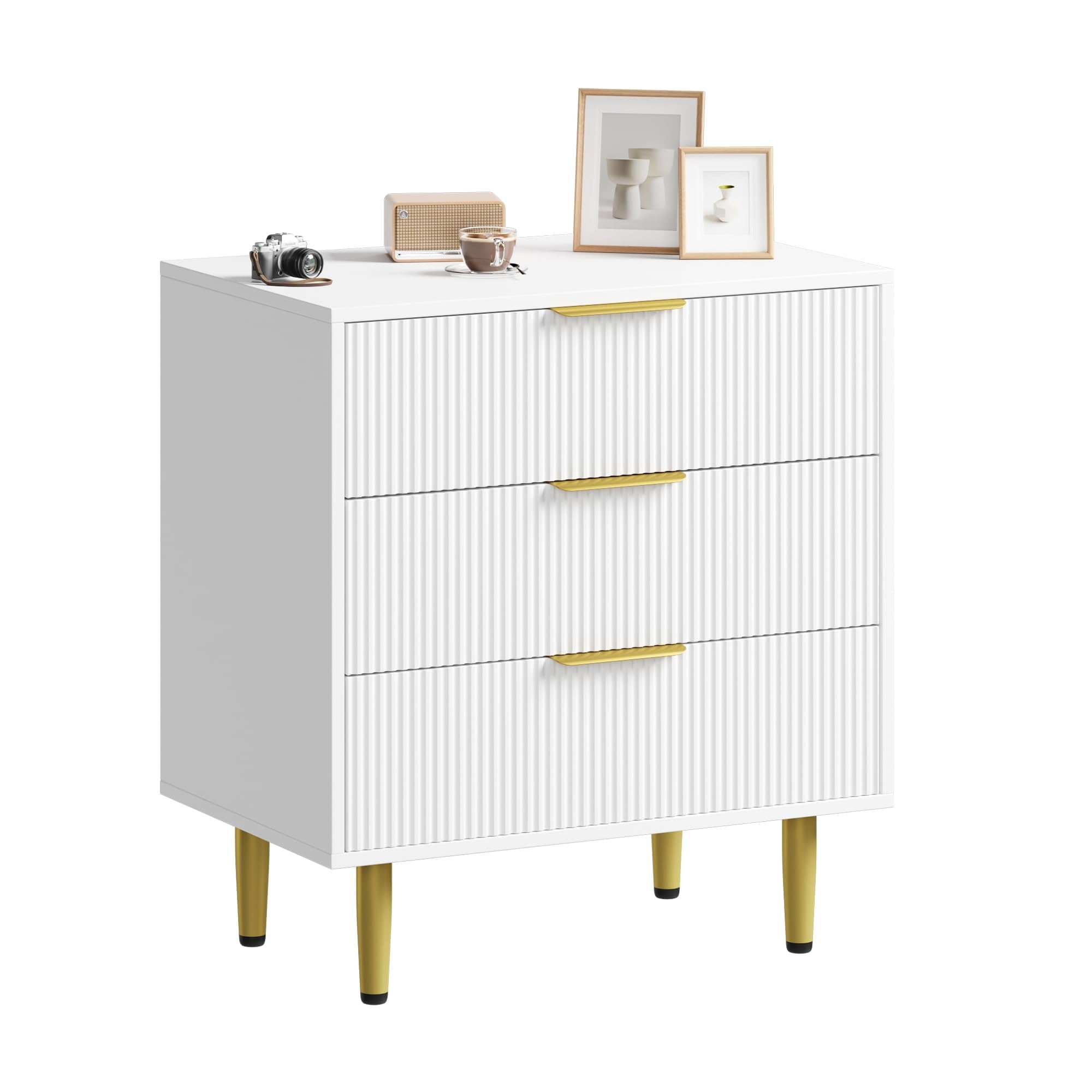 Fluted Drawers Dresser for Bedroom, Wooden Chest with Metal Handles for Living Room or Hallway Storage
