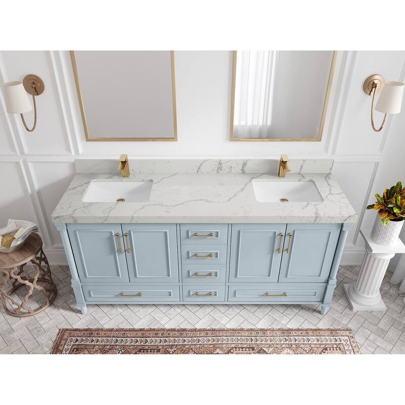 Willow Collections 72 in. W x 22 in. D Reeded Aberdeen Double Bowl Sink Bathroom Vanity with Countertop