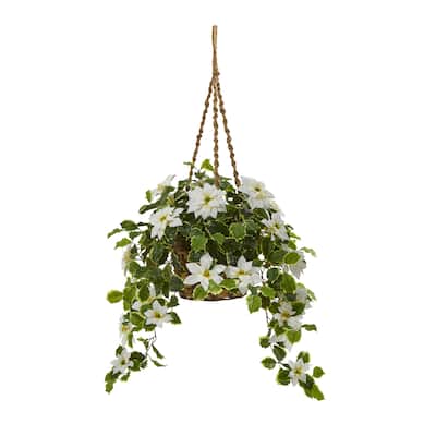 3.5' Poinsettia and Variegated Holly in Hanging Basket (Real Touch)