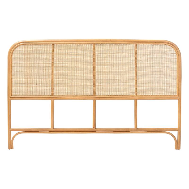 Agota Natural Rattan Standalone Headboard - Handwoven Wicker Panel and Rattan Frame, Coastal Boho Style for Bedroom, Queen