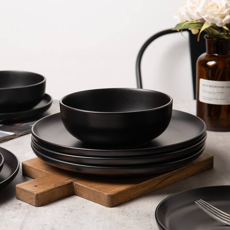 12PCS Stoneware Dinnerware Set, Microwave Dishwasher Safe Stackable