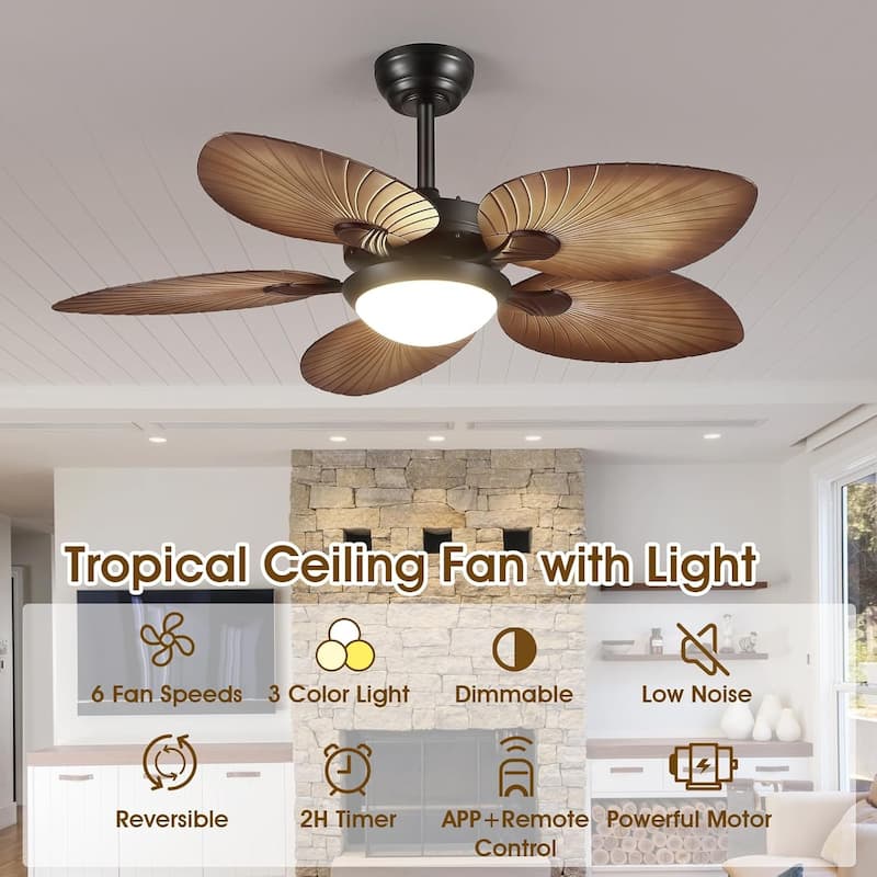 44" Wood GrainTropical Ceiling Fan with Light and Remote,Indoor and Outdoor Ceiling Fan,Waterproof - 44 Inches