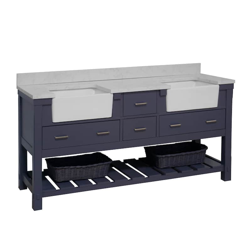 KitchenBathCollection Charlotte 72" Farmhouse Bathroom Vanity with Engineered Carrara Top