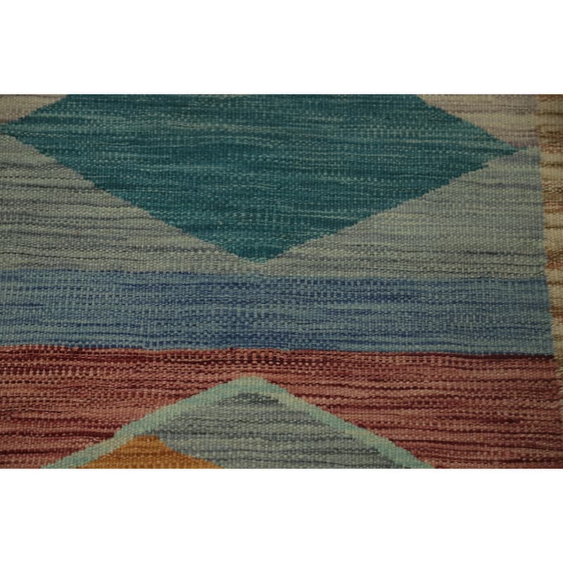 Hand Woven Oriental 100% Wool Carpet Southwestern Modern Multi-Colored Kilim Runner Rug - 5' 9'' X 2' 0''