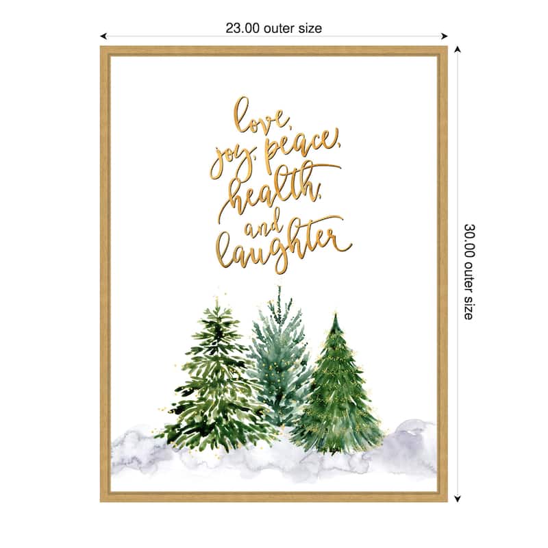 Christmas trees with holiday wishes by Rosana Laiz Blursbyai (23 x 30 in.), Framed Canvas Wall Art Print - Sylvie Bright Gold