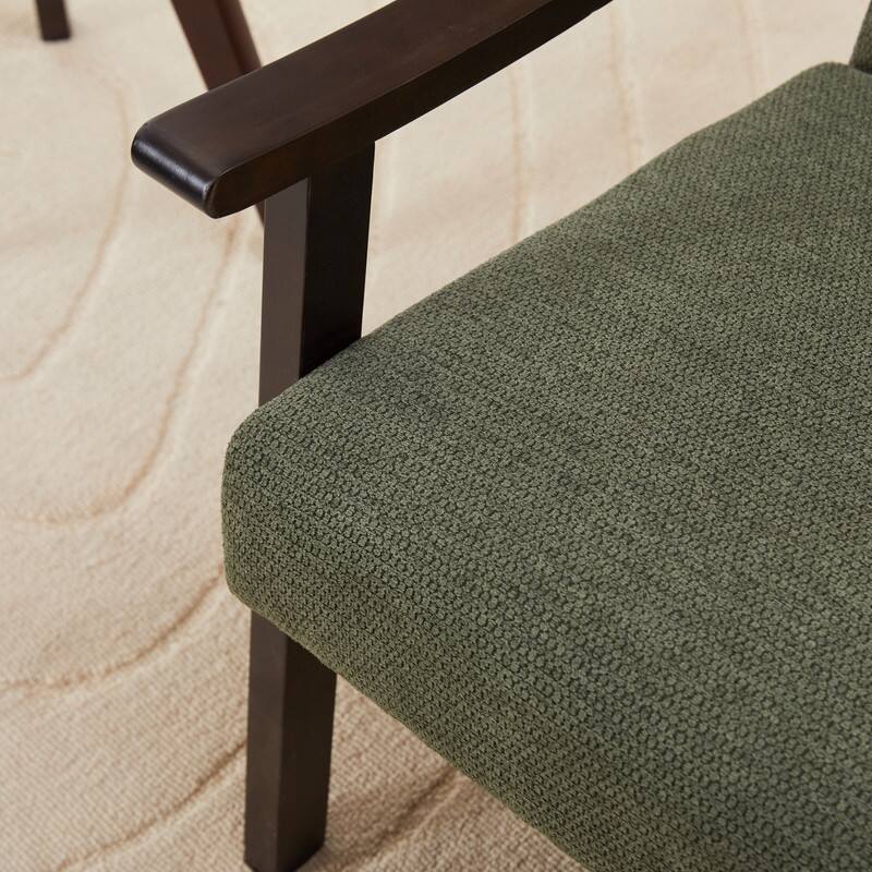 Medieval-inspired modern armchair with high back upholstered chair, solid wood legs