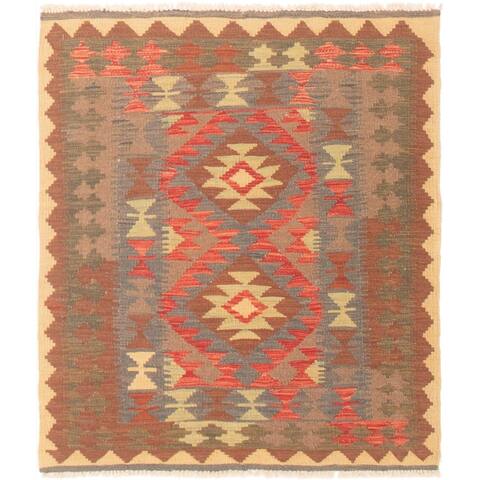 ECARPETGALLERY Flat-weave Kashkoli FW Brown Wool Kilim - 3'3 x 3'10