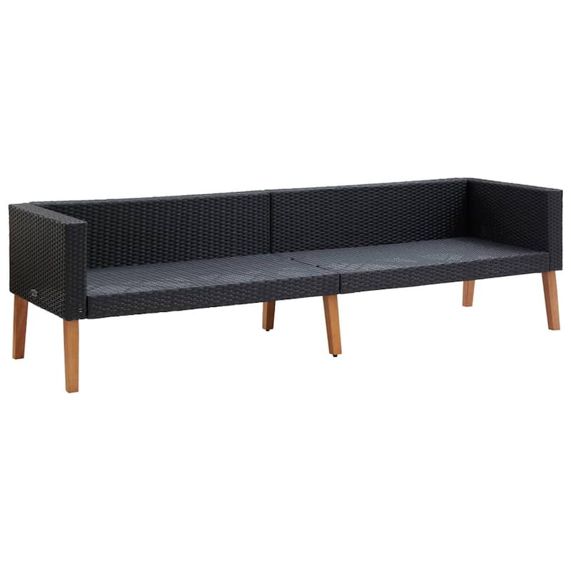 3 Seater Outdoor Sofa with White Fabric Cushions, Black Rattan 86 Inch