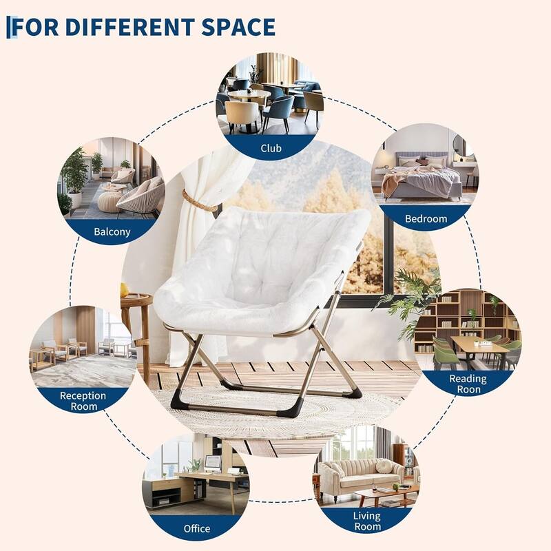 Faux Fur Saucer Foldable Comfy Lazy Sofa Chair for Bedroom Dorm Gaming Room Living Room