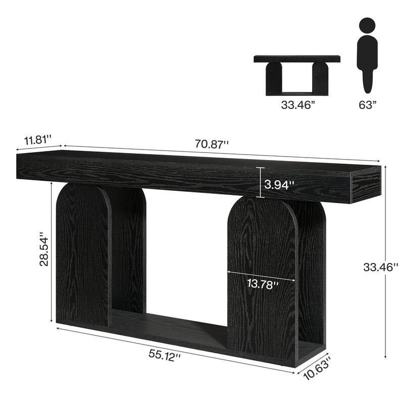 70.87-inch Wood Console Table, Farmhouse Sofa Table with 2-tier storage