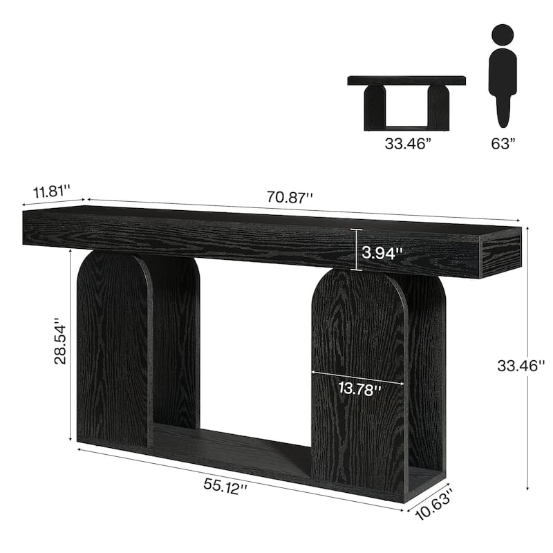 Industrial Wood Entryway Console Table with Dual Storage Shelves