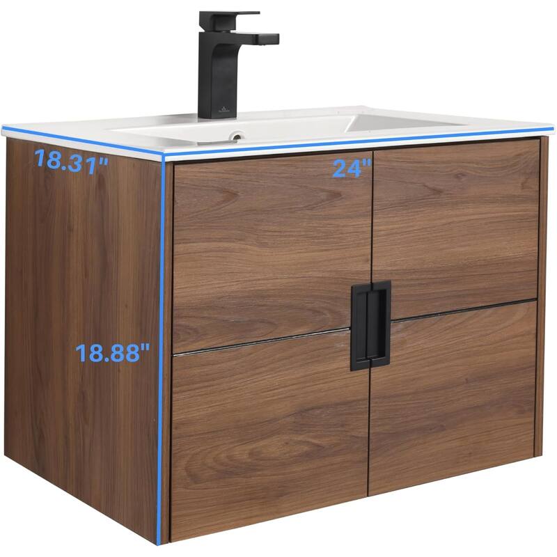 Blossom Bathroom Vanity with Sink, All-Wood Wall-Mounted Floating