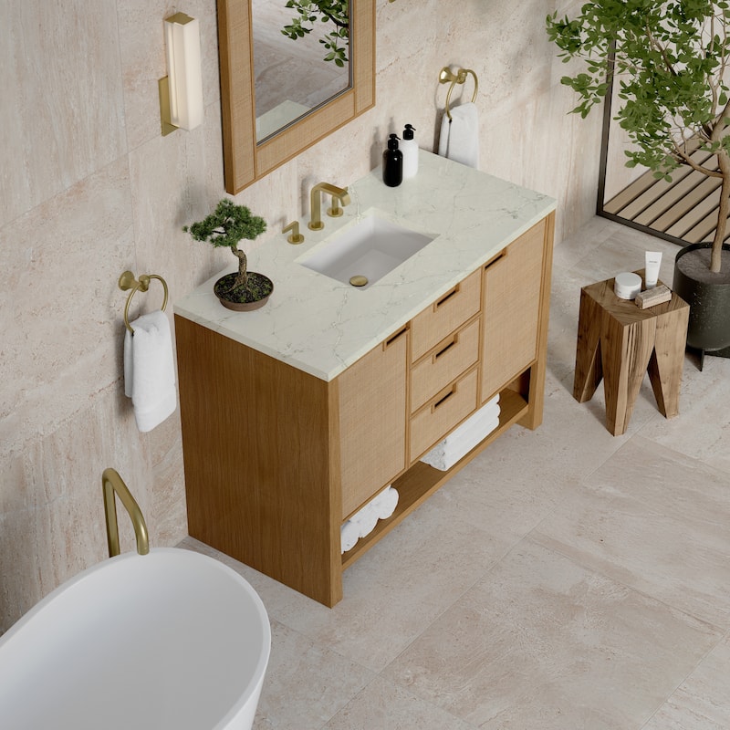 Solene 48" Single Vanity, Seaside Oak, w/FreePower Wireless Charger