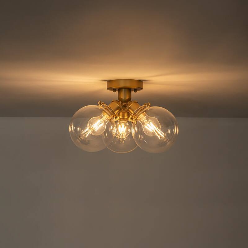 Modern 3-Light Clear Glass Tripple Bubble Semi Flush Mount - 13.8 in