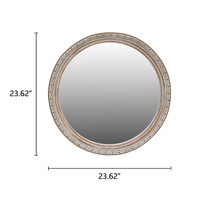 Round Wall Mirror (23.62" x 23.62") - Distressed Silver-Gold Carved Frame, Decorative Hanging Mirror for Bathroom, Bedroom