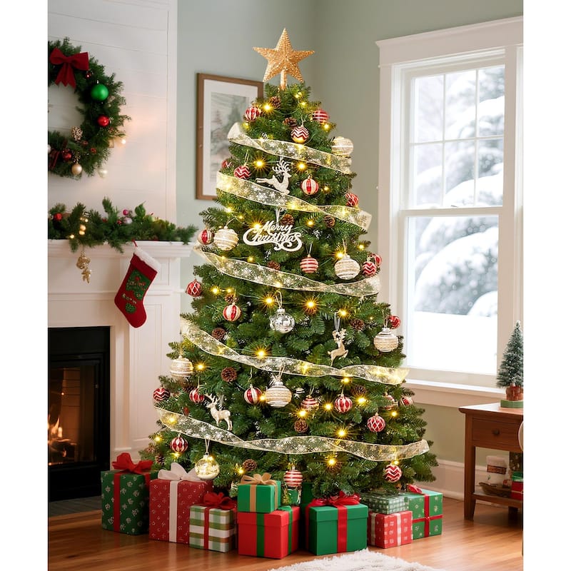 5ft/6ft/7ft Artificial Christmas Tree with Flame-retardant PVC and Metal Base