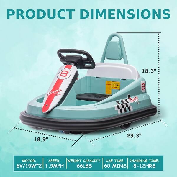 dimension image slide 2 of 3, 6V Bumper Car for Toddlers