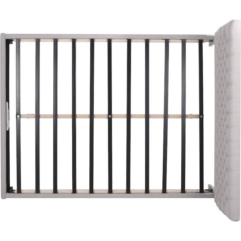 Queen Size Upholstered Platform Bed Frame, Elegant Fabric Bed Frame with Deep Button Tufted Headboard, Metal Slat Support