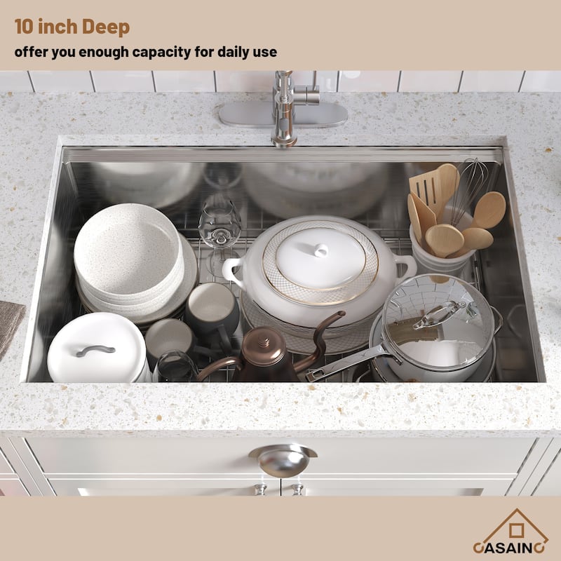 Undermount Single Bowl 18 Gauge Brushed Stainless Steel Workstation Kitchen Sink with Sliding-Accessories