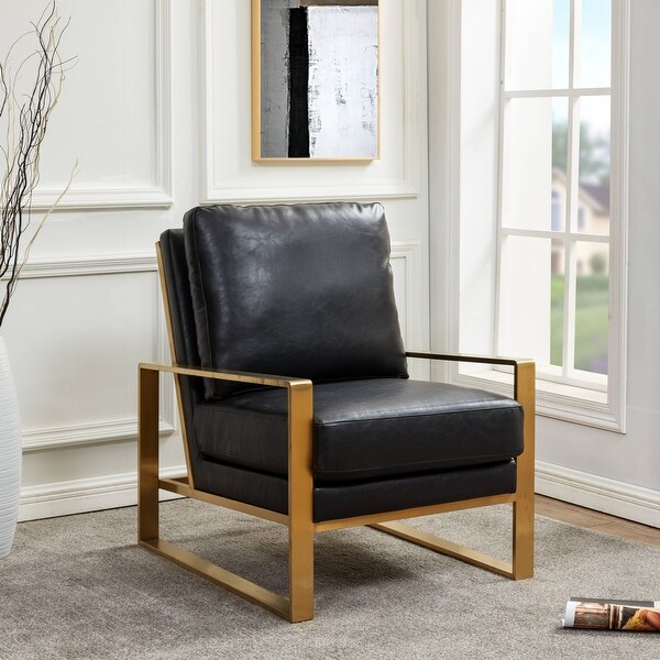 LeisureMod Jefferson Modern Leather Accent Armchair With Gold