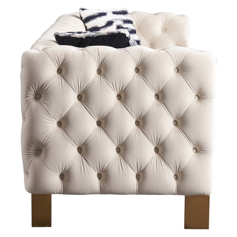 Chesterfield Tufted Velvet Couch with Gold Legs, Includes 2 Toss Pillows for Living Room