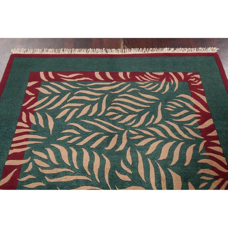 Vegetable Dye Nature Print Nepalese Area Rug Hand-knotted Wool Carpet - 5'9" x 7'0"
