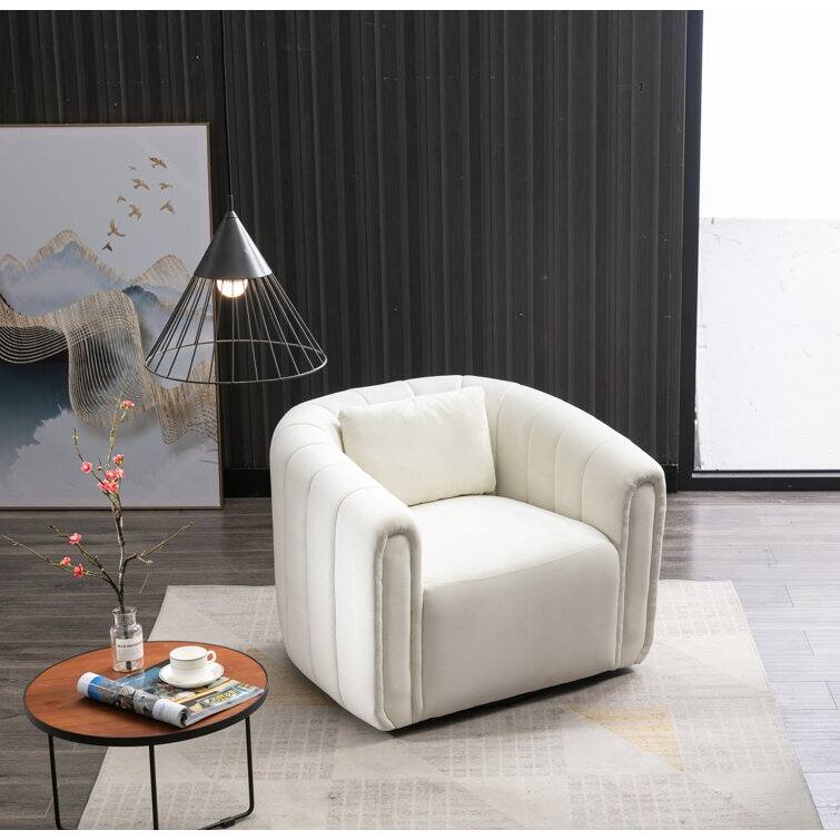 Ebello Oversize Velvet Swivel 360° Rotation Barrel Comfy Round Armchair With Pillow For Living Room Bedroom - Beige