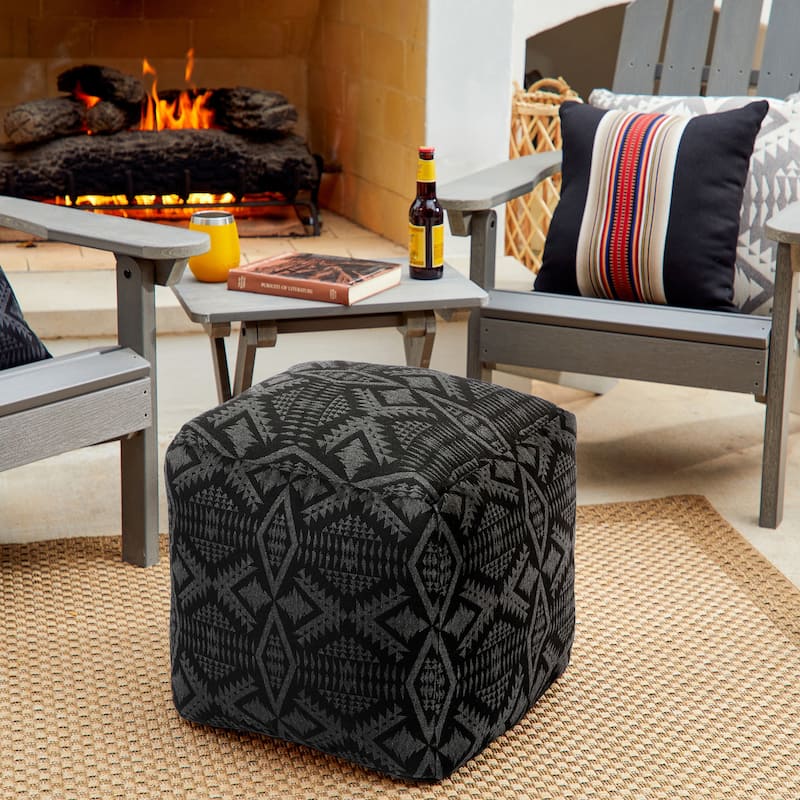 Sorra Home Sunbrella Pendleton Outdoor Bean Pouf - Diamond River Char