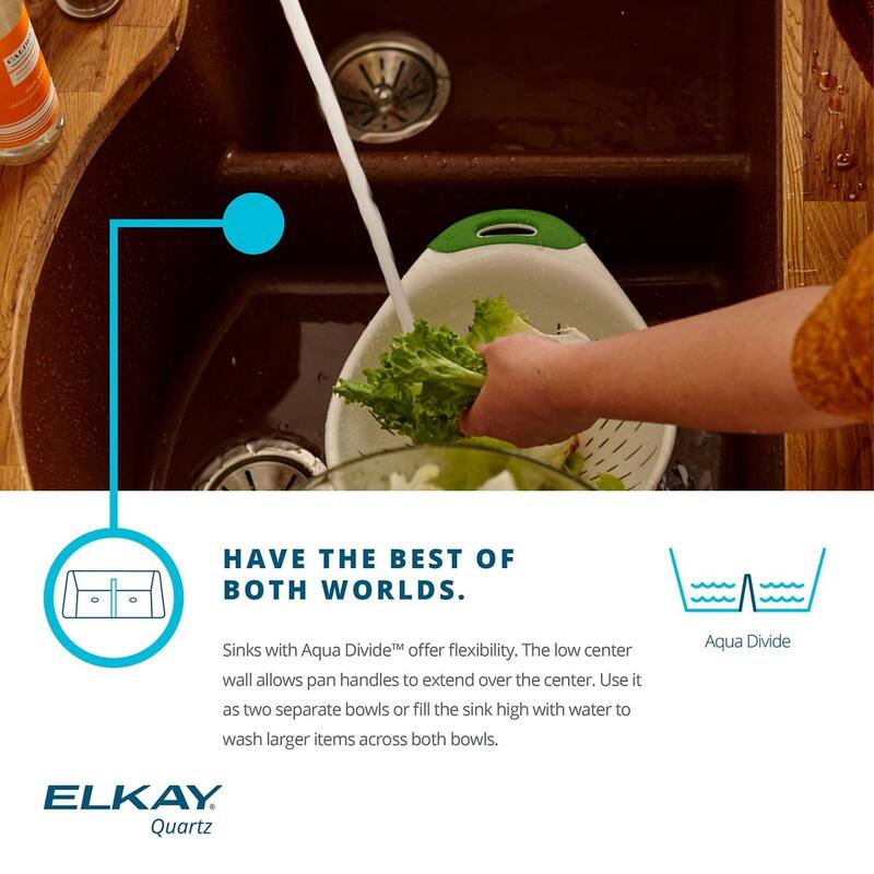 Elkay Quartz Classic 33" x 22" x 10", Equal Double Bowl Drop-in Sink with Aqua Divide