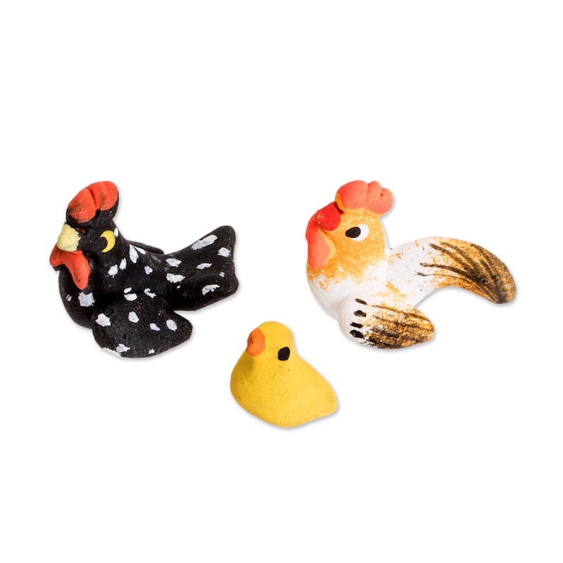 Novica Handmade Chicken Family Ceramic Figurines (Set Of 3)