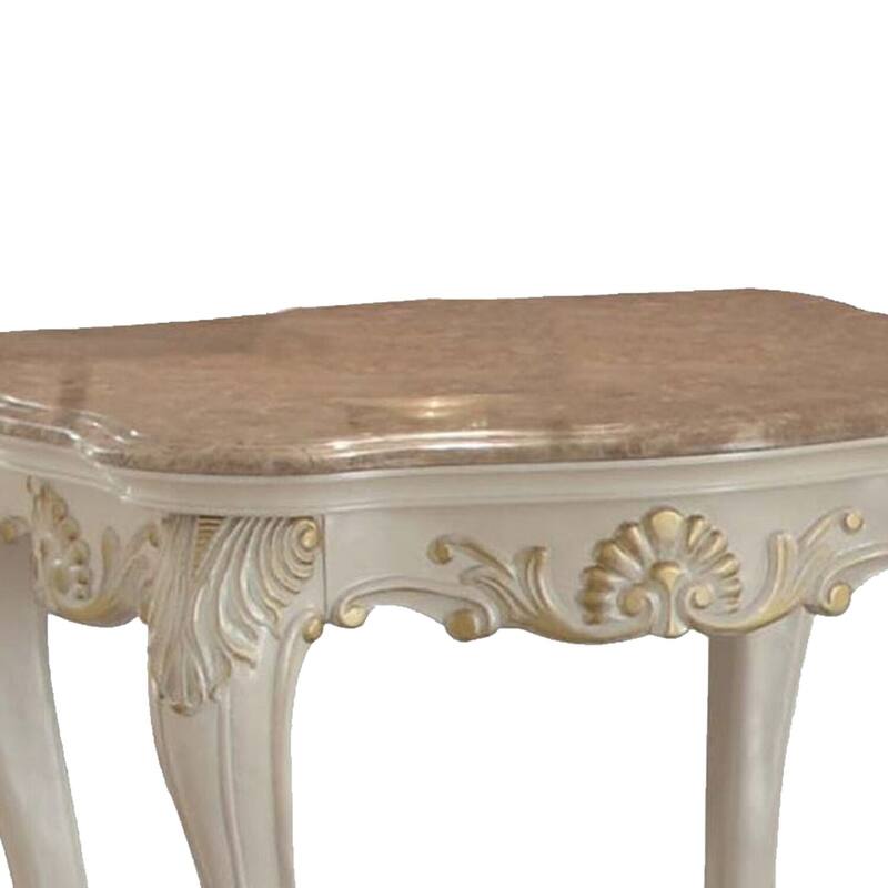 26 in. White and Light Brown Rectangle Faux Marble End Table, Sturdy Build End Side Table for Living Rooms