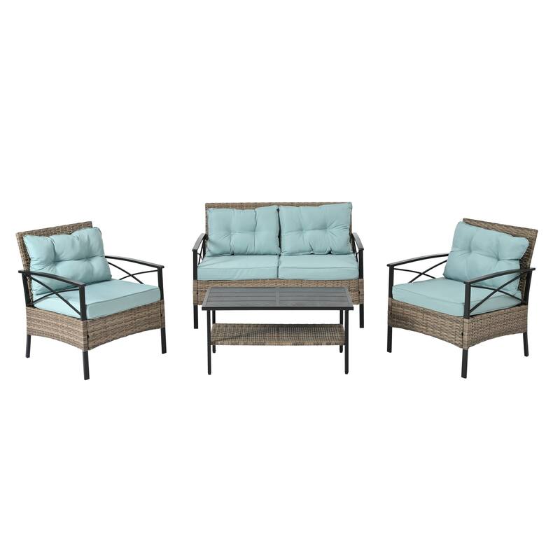 Outdoor Wicker Weaving Conversation Combo Set of 4