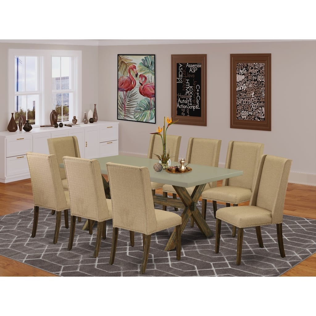 Victorian Dining Set - 9 Piece Table & Parsons Chairs - Solid Wood Kitchen Set