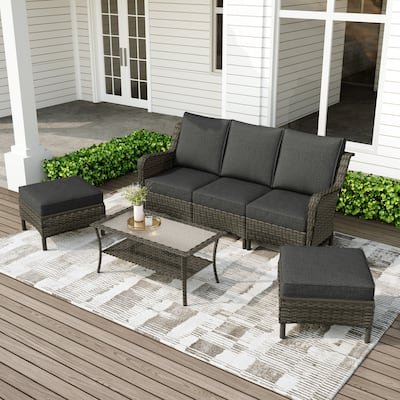 Outdoor Rattan Sectional Sofa Set With Ottoman