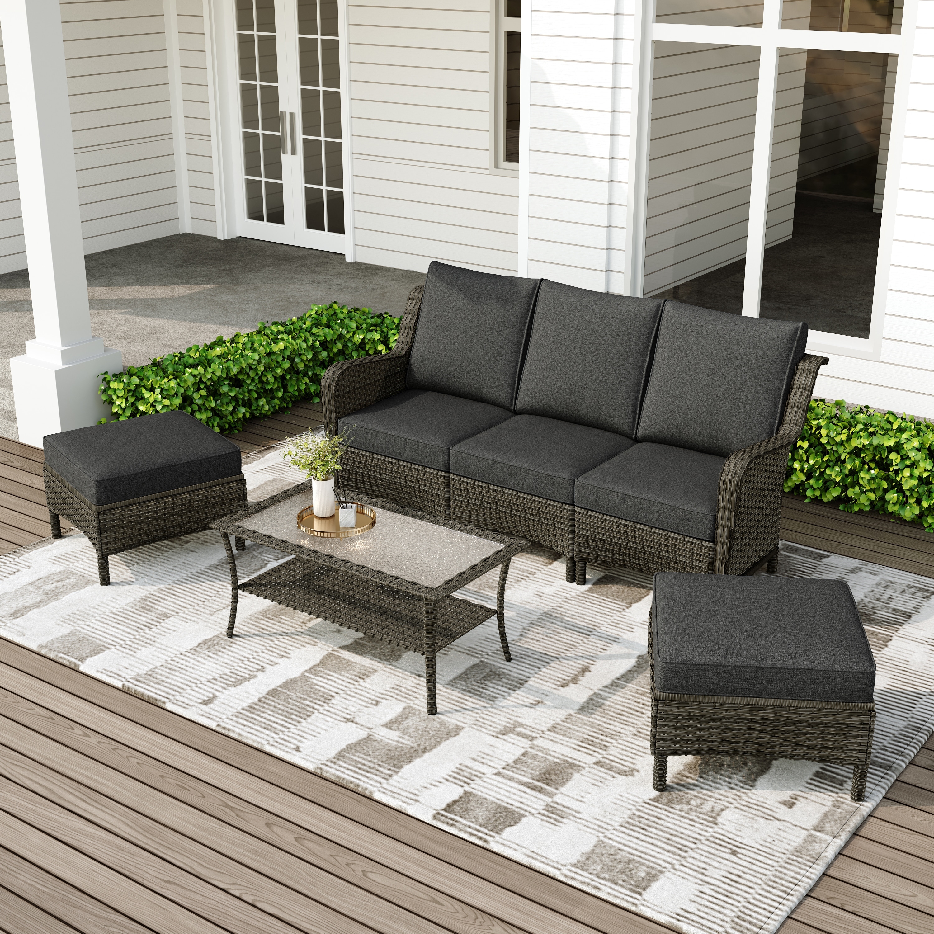 Outdoor Rattan Sectional Sofa Set With Ottoman