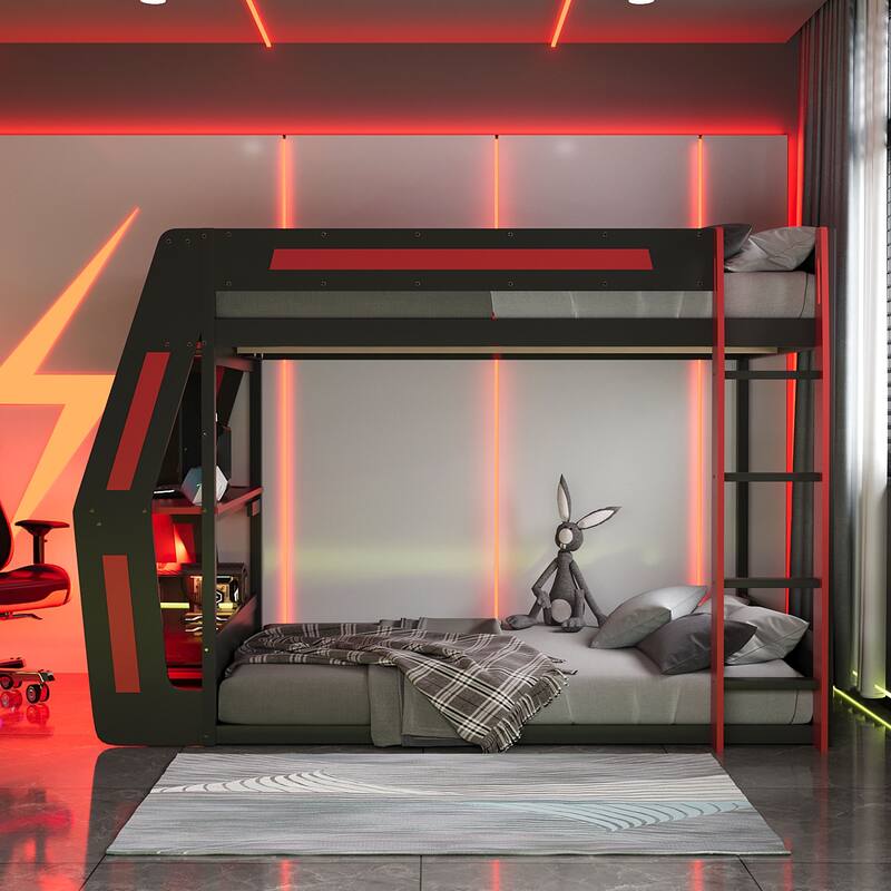 Gaming Loft Bed with Desk LED USb Shelf Full Size