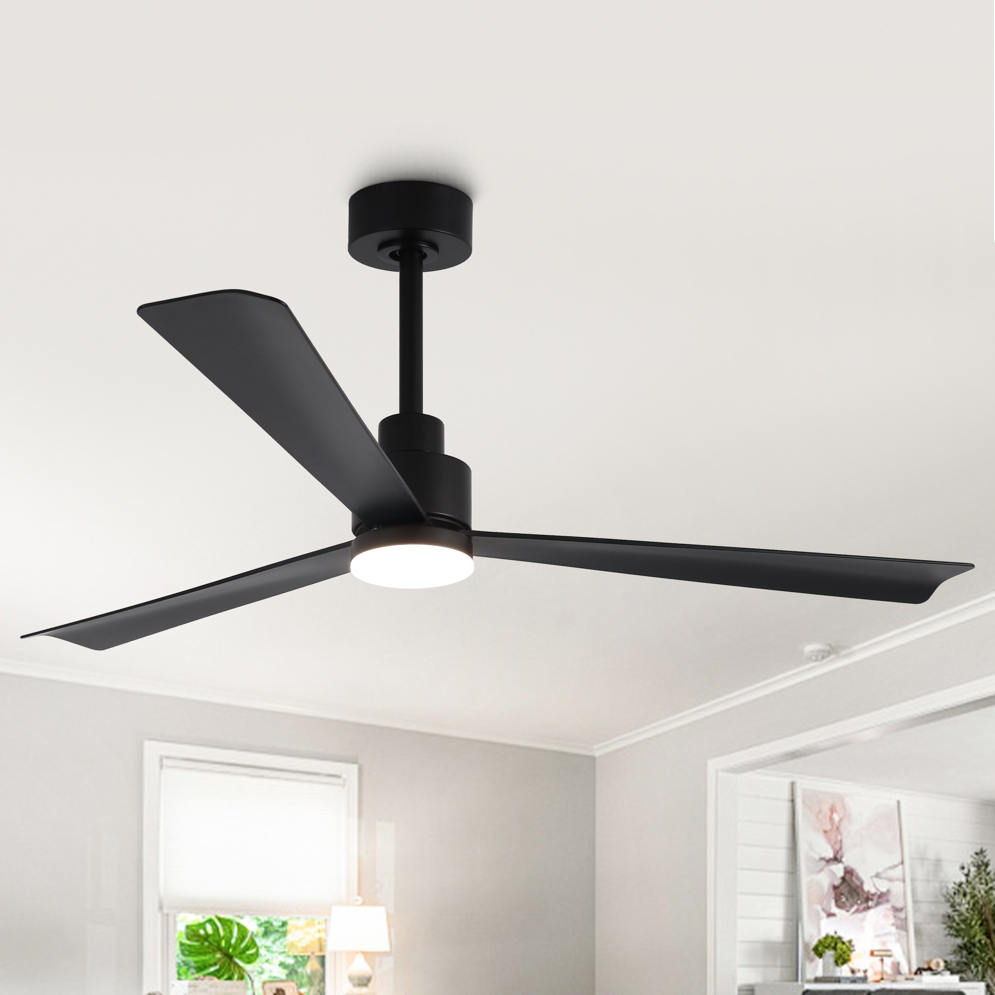 52" Modern Black Dimmable Integrated LED Ceiling Fan with Light and Remote
