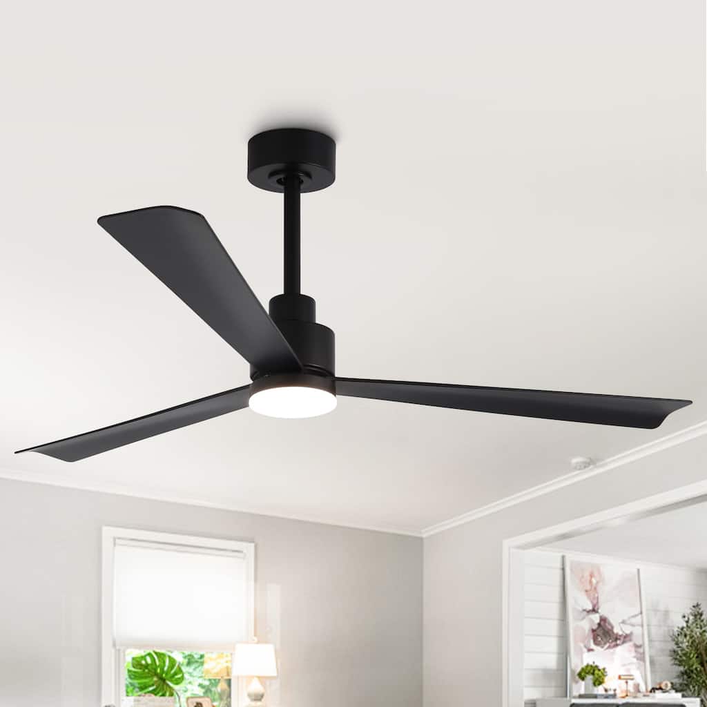 52" Modern Integrated LED Black Ceiling Fan with Light and Remote