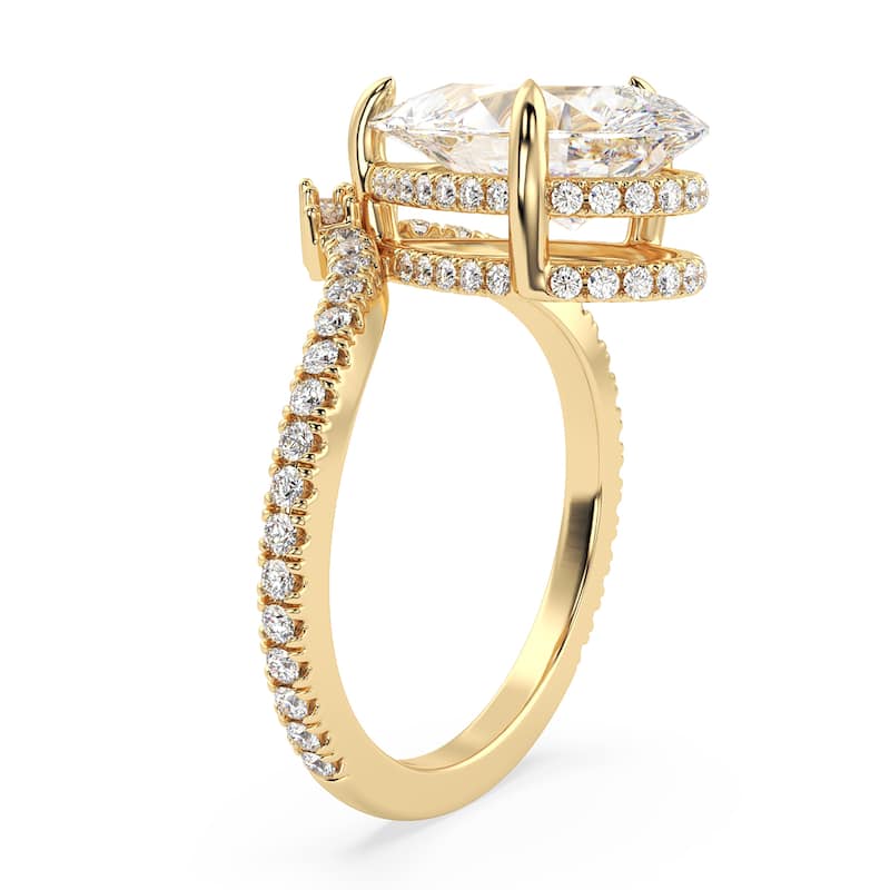 Auriya 14k Gold 5 1/2ctw Pear-Shaped Chevron Double Hidden Halo Diamond Engagement Ring (F-G VS)