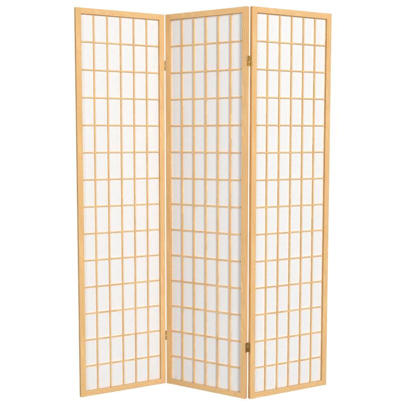 Wood and Rice Paper Windowpane Shoji Screen (China) - Natural-3 Panel