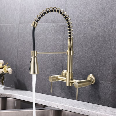 Double-Handle Wall Mounted Pull Down Kitchen Faucet
