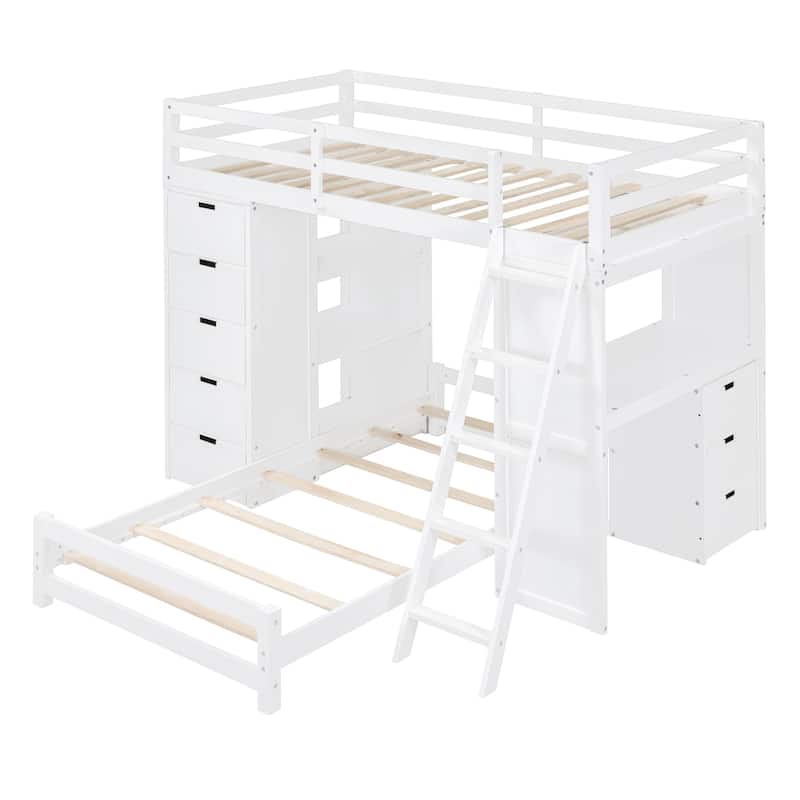 Twin over Twin Bunk Bed with LED Light and USB Ports