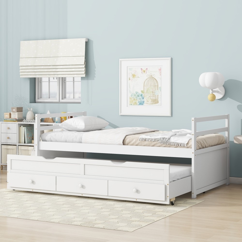 Twin Size Bed with Trundle and Three Storage Drawers