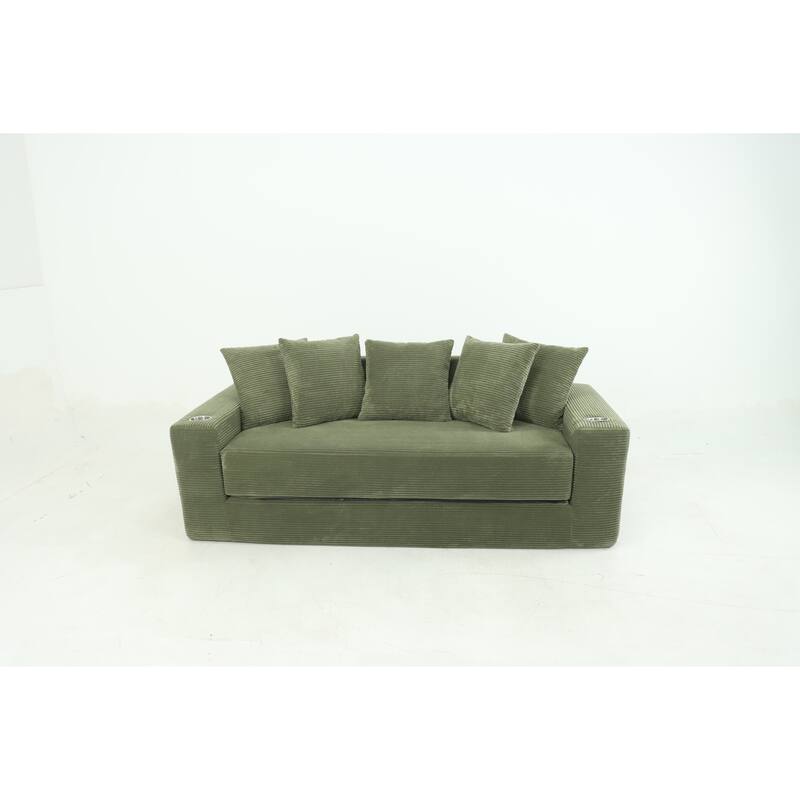 Convertible Sofa Bed, 76" Boneless Loveseat Couch 2 in 1 Foldable Floor Sofa Couch with 2 Cup Holders, Folding Sleeper Chair