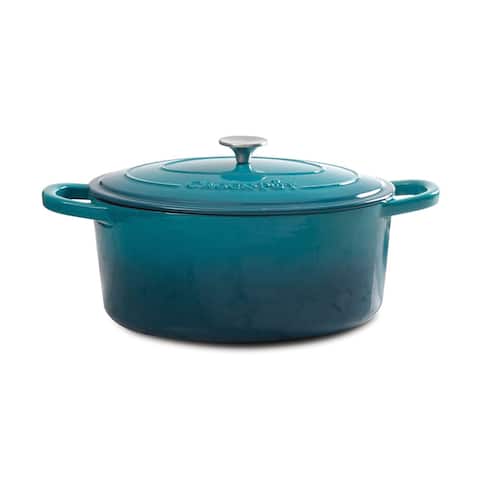 Artisan 5 Qt Round Dutch Oven - Teal Ombre - Enamel - Brushed SS Hollow Knob - Cast Iron