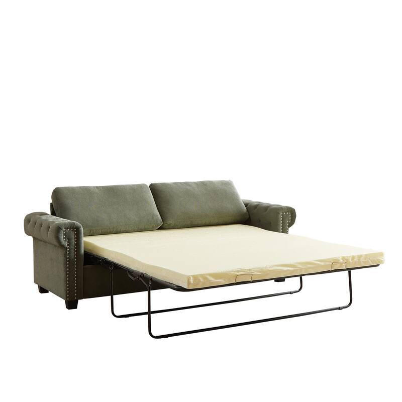 83.8" 2-in-1 Polyester 3-seater Nailheads Convertible Pullout Sofa Bed with Folding Mattress for Living Room