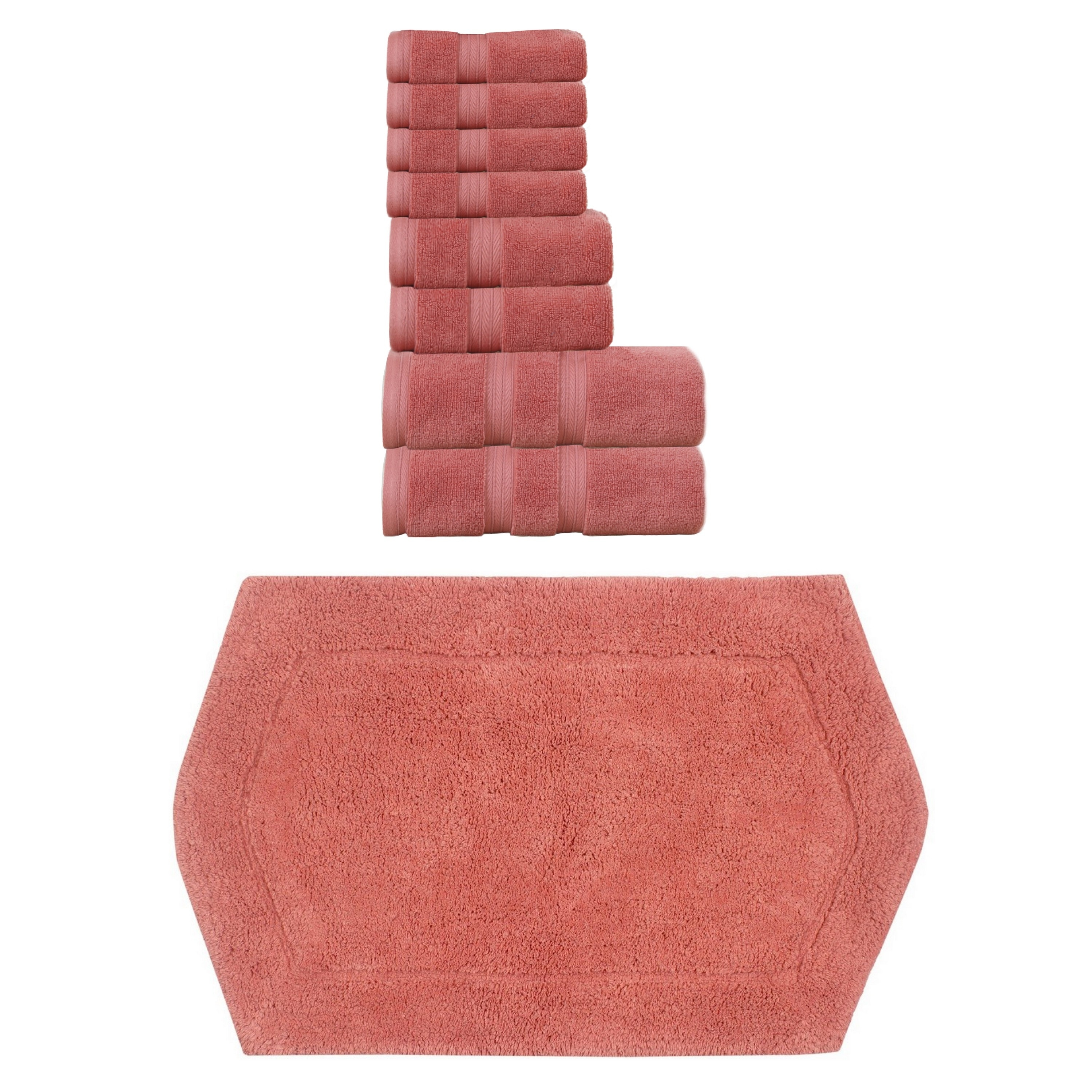 Home Weavers Waterford Collection 100% Soft Cotton 8 Pc Bath Towel Set & 1 Pc Bath Rug, Machine Washable & Non Slip (Set of 9)